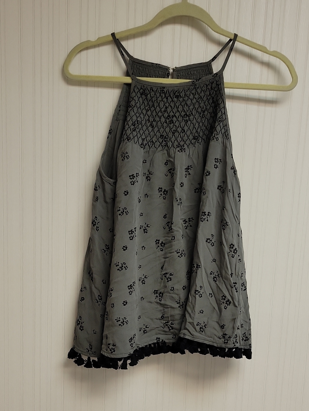 STATEMENT Gray Smocked Halter Camisole Black Floral Print Medium New Summer